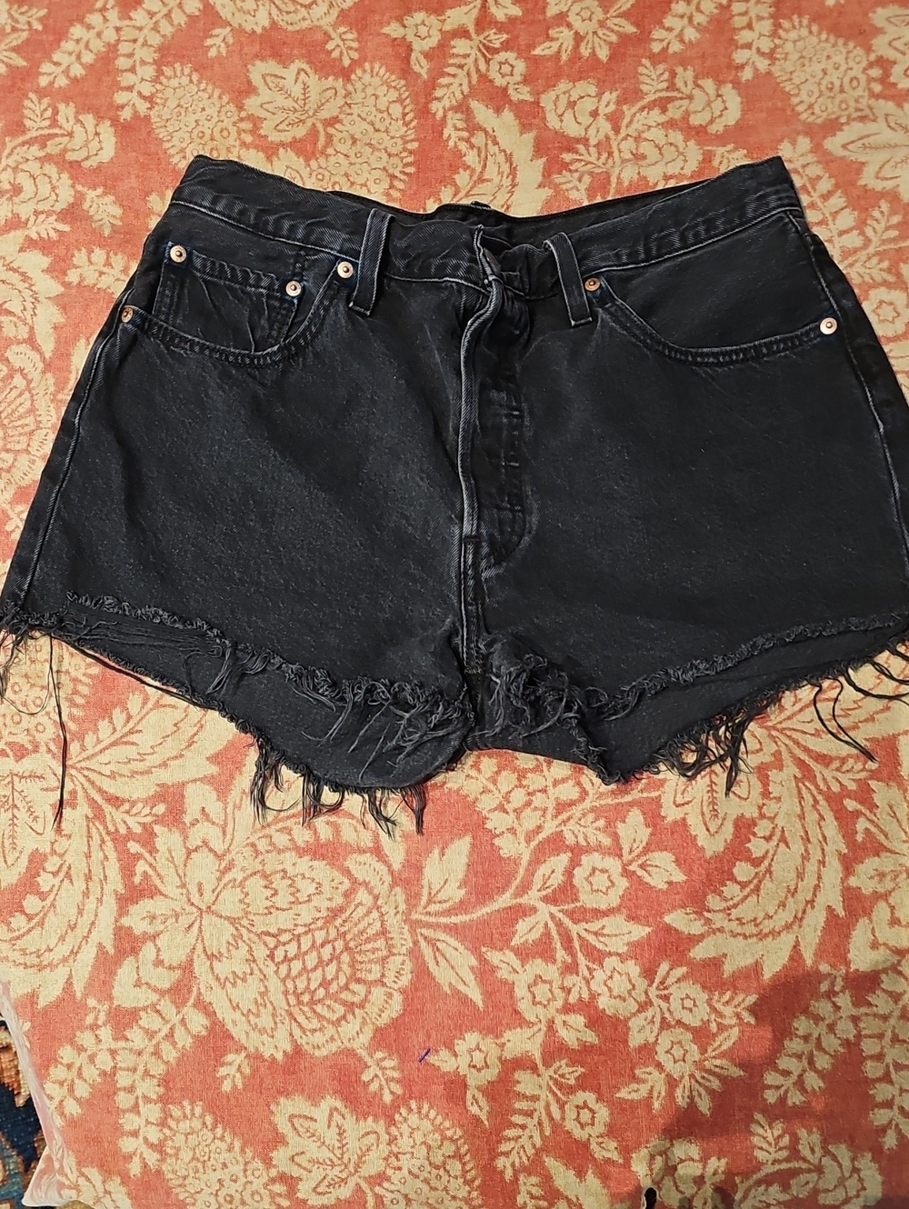 Levi's Black Frayed High-Rise Denim Shorts